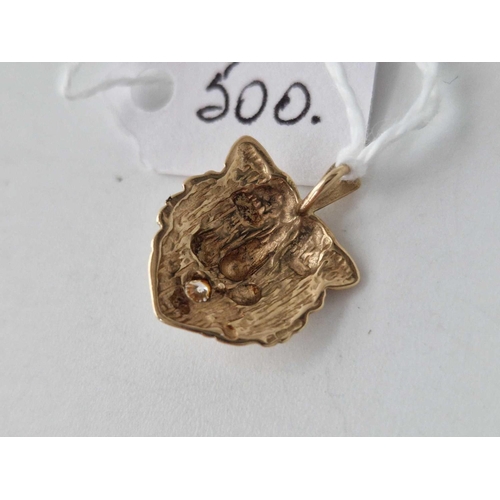 500 - A lion faced pendant 9ct 1.4 gms