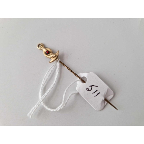 511 - A anchor with coiled snake gold stick pin