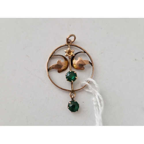 523 - A green stone drop pendant 9ct