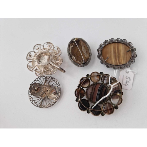 544 - A old oval agate brooch with no pin silver filagree brooch etc.