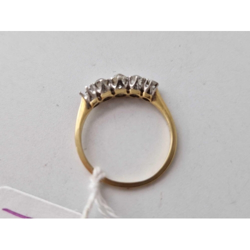 548 - A five stone diamond ring with old cur diamond set in gold one stone missing size O 2 gms