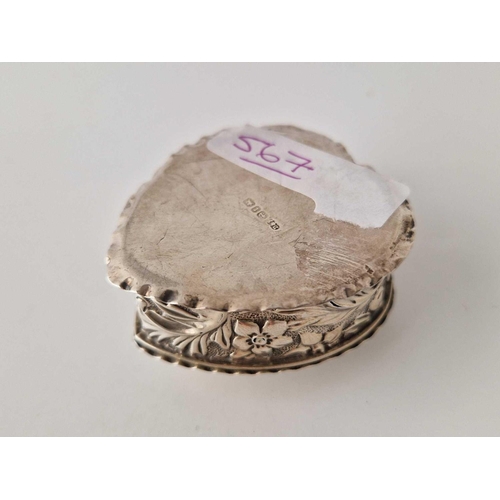 567 - A 1888 silver heart shaped ring box