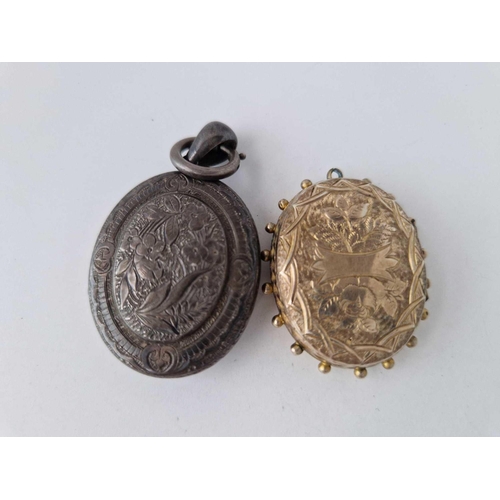 596 - Two oval lockets one gilt inset with stones AF the other locket silver