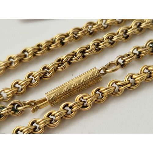 631 - A ANTIQUE NECK CHAIN WITH CYLINDER CLASP 14CT GOLD 17 INCH 11.8 GMS