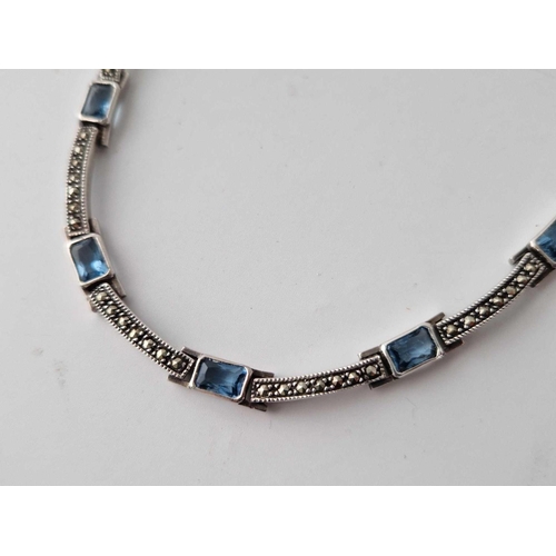 68 - Art Deco blue stone & marcasite heavy silver necklace 31g