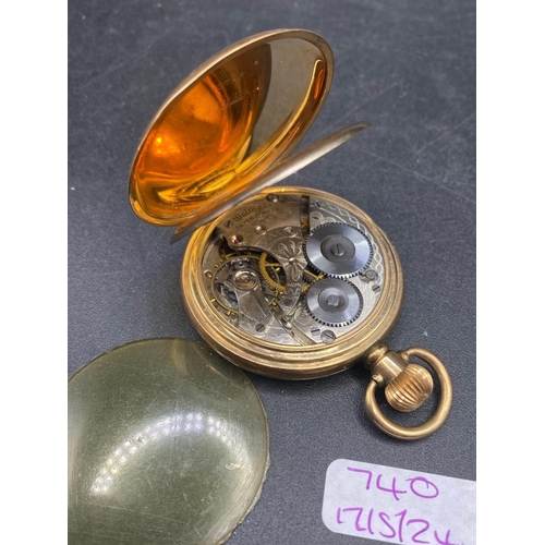 740 - A WALTHAM rolled gold pocket watch with seconds dial