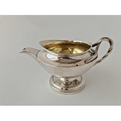 836 - George III cream jug also with snake handle gilt interior. 6 in wide. London 1902 By S H 220gm