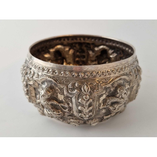 838 - A Good Silver Burmese REPOUSSE Bowl 156g