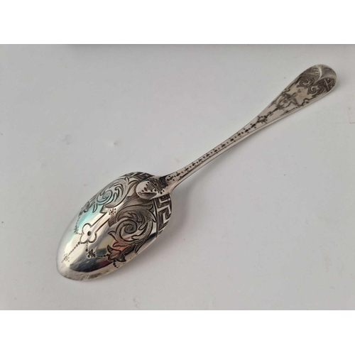 852 - A boxed Victorian spoon engraved with scrolls, London 1970 by GA