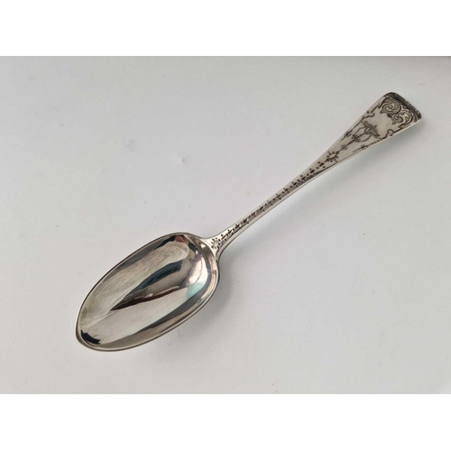 852 - A boxed Victorian spoon engraved with scrolls, London 1970 by GA