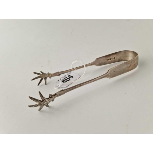 864 - A pair of Exeter claw decorated sugar tongs, 1852 by JW,JW