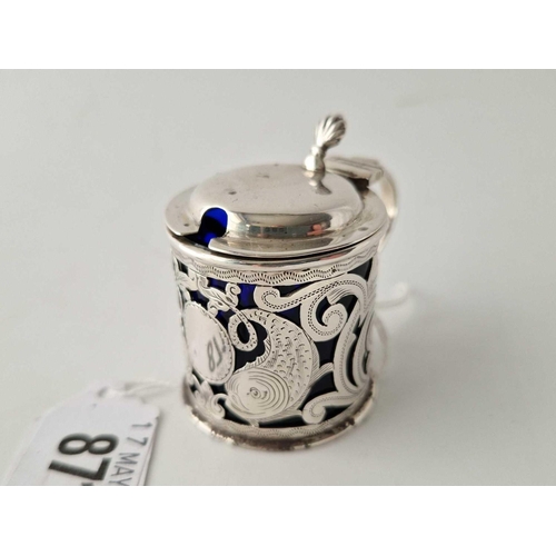 871 - A fancy mustard pot with pierced scroll sides, Birmingham 1901, B.G.L