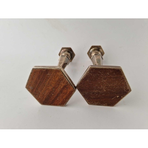 883 - A pair of hexagonal candlesticks with tapering stems, 6.5 inches high, Sheffield hallmarks