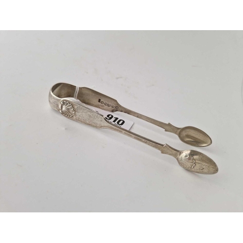 910 - A pair of Newcastle silver tongs with shell decoration, 1874 by IF?, 45 g