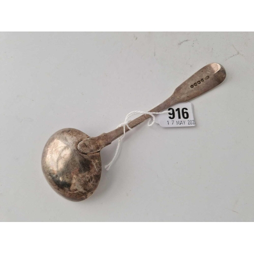 916 - A plain Georgian fiddle pattern sauce ladle, London 1831 by  WT, 56 g