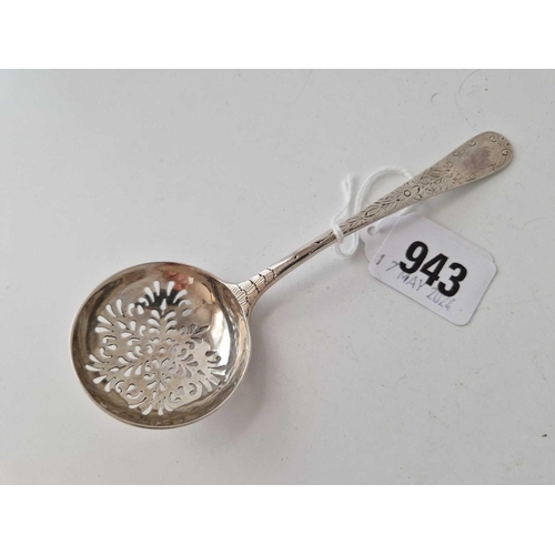 943 - A late Victorian sifter spoon with chased stem, London 1892 by WE