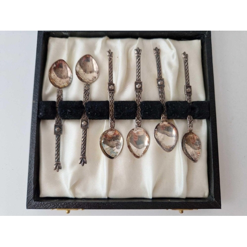 948 - A set of six Celtic style coffee spoons, cased, Birmingham 1959 by WHO