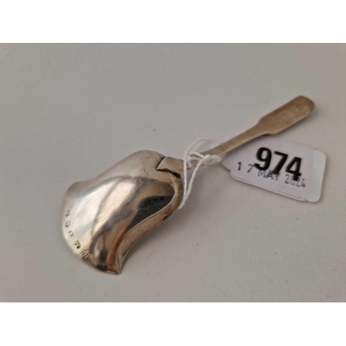 974 - A George III caddy spoon with shovel shaped bowl, Birmingham 1813 by IT