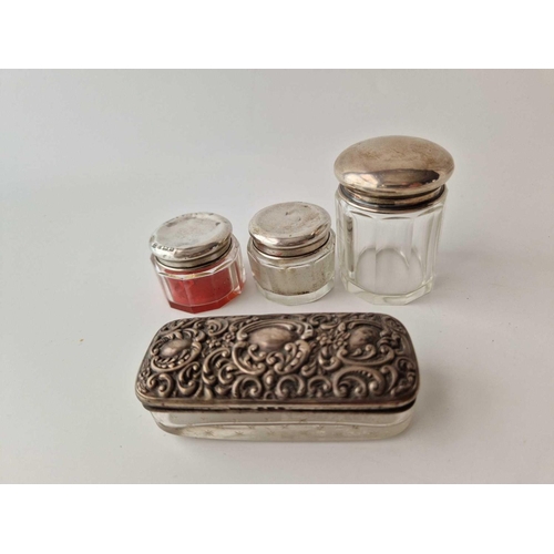 980 - Four various silver top jars with glass bodies, 1 Birmingham 1903