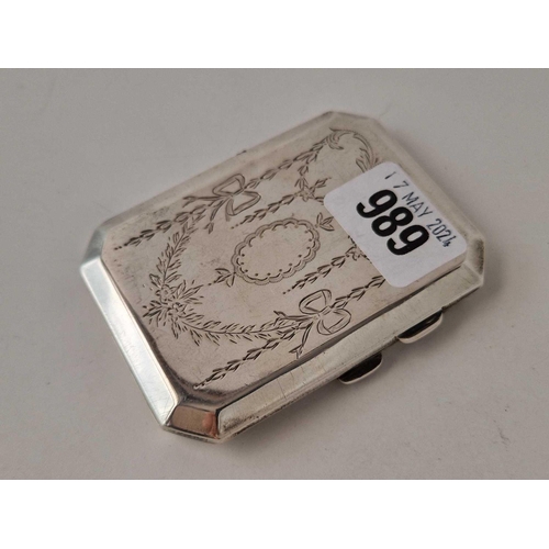 989 - An attractive cigarette case engraved with drapery and ribbons, Birmingham 1919, 75 g