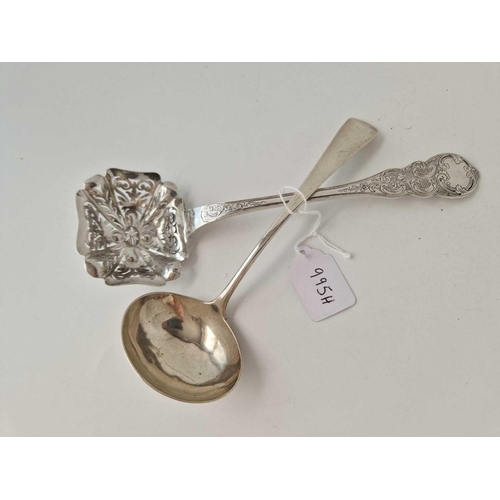 995H - George III sauce ladle. London 1807 and a French sifter spoon. 99gms