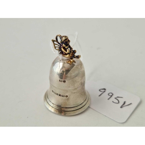 995V - Bell shaped pill box the screw on cover with Pixie finial. 1.5 in high