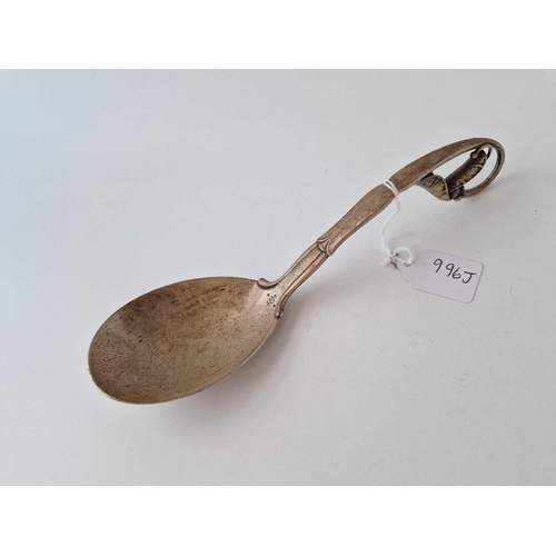 996J - Large Danish silver spoon with curved end 9 in long. 110gms