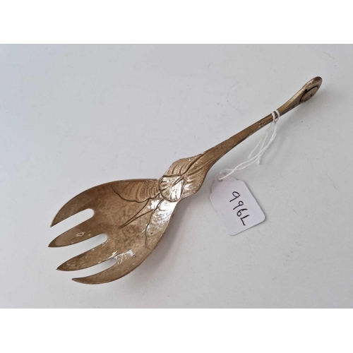 996L - Georg Jensen serving fork, leaf decorated spoon. 7.5 in long. 75 gms