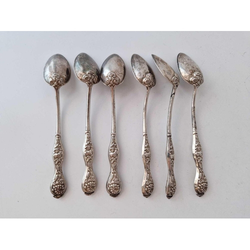 996P - Set of six ornate continental spoons with chased stems 145 gms