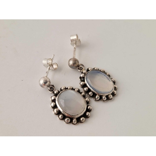 115 - Antique silver set moonstone drop earrings, on silver stud fittings