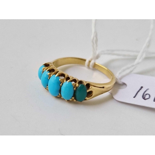 161 - An antique five stone turquoise ring, 18ct, size L, 3.5 g