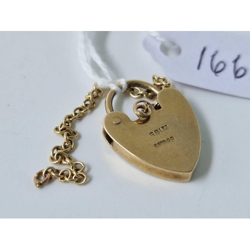 166 - A heart padlock clasp, 9ct, 2.8 g