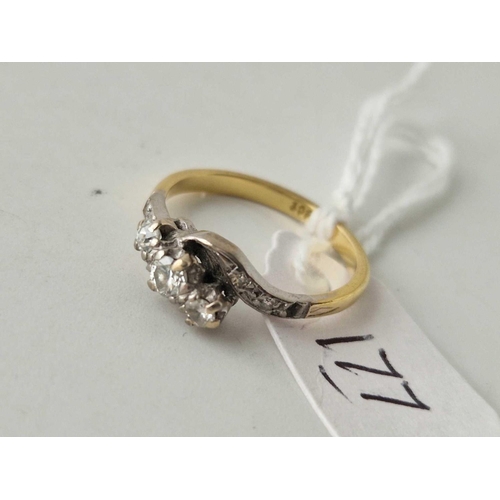 177 - Antique diamond twist ring 18ct gold size K 3.2g inc (small stone missing on shoulder)