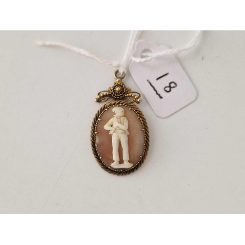 18 - Antique early Victorian gold cannetille cameo set pendant