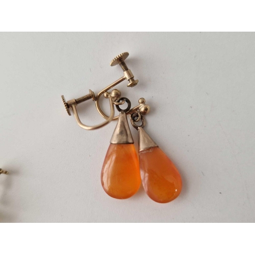 222 - A pair of jade earrings and pair of carnelian earrings