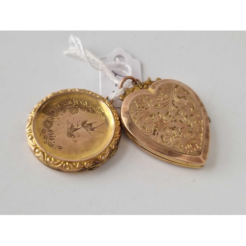 227 - Two 9ct back and front lockets, circular and heart shaped 12.1 g