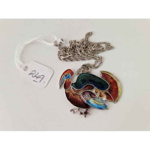 249 - A vintage silver and enamel turkey necklace