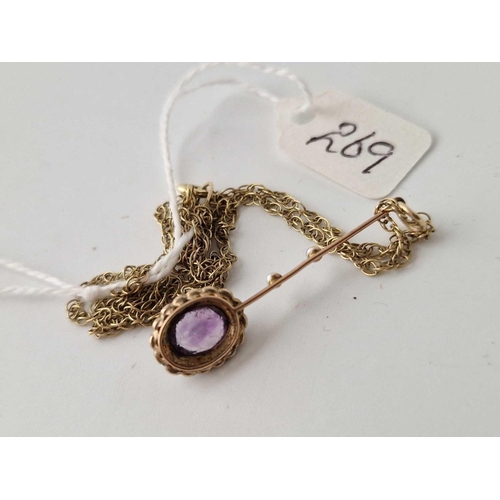 269 - An antique amethyst & pearl gold pendant on gold chain 3.4g