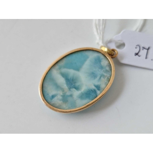 27 - A jasper stone pendant, 14ct,