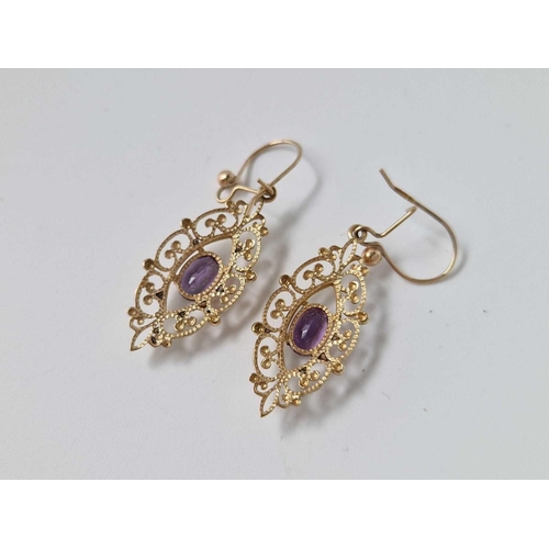 295 - A pair of amethyst earrings, 9ct, 3 g