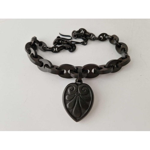 320 - Antique Victorian jet necklace with jet heart shaped locked that opens on a hinge