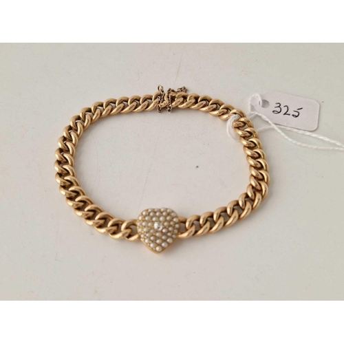 325 - A GOOD PEARL AND DIAMOND BRACELET 15CT GOLD 13.8 g