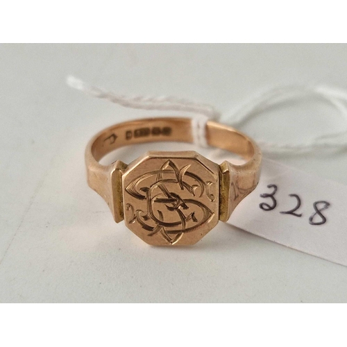 328 - A gold signet ring 9ct size W 5.6 g