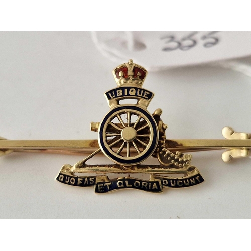 355 - An Edwardian Royal Artillery sweetheart brooch, 15ct, 3 g