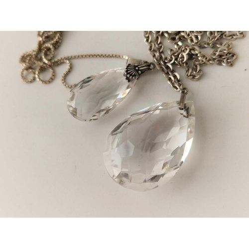 359 - Two Art Nouveau silver and crystal pendants on silver chains