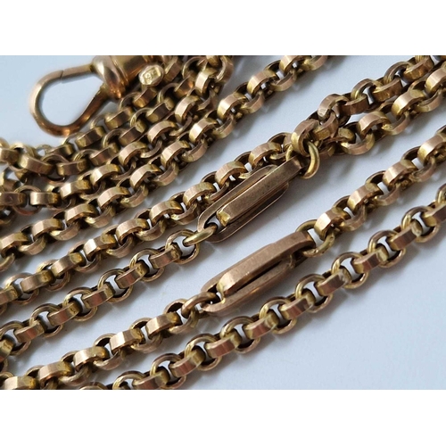 385 - A FANCY GUARD CHAIN, 9ct, 55 inch, 28.8 g.