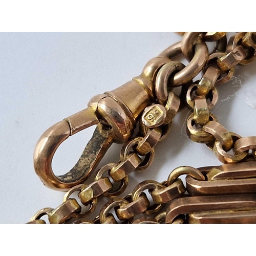 385 - A FANCY GUARD CHAIN, 9ct, 55 inch, 28.8 g.