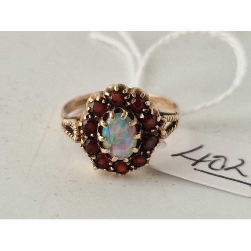 402 - A vintage 9ct opal & garnet ring size R 3g inc