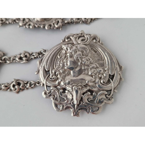 412 - Art Nouveau silver belt decorated with cherubs and an Art Nouveau Lady on the clasp, hallmarked Birm... 