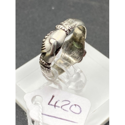 420 - Antique silver hands friendship ring, size T